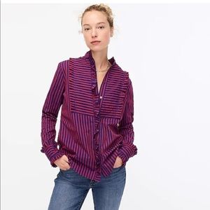 Ruffle-trim tuxedo shirt in stripe
